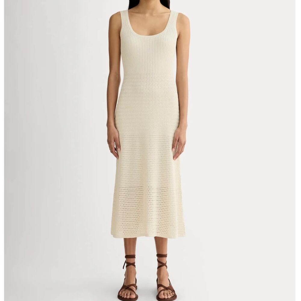 Everlane The Crochet Knit Tank Midi Dress Birch Size Large NWT